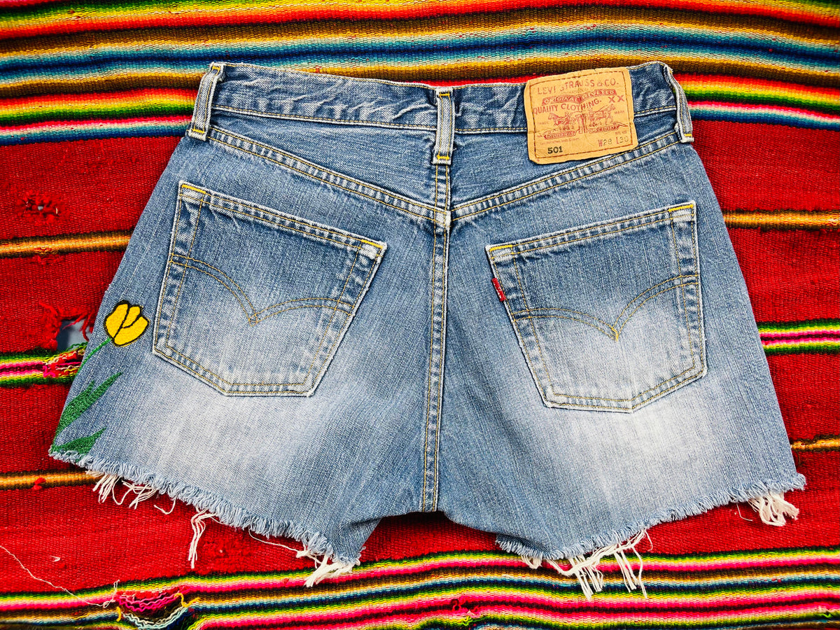 Vintage Levi 501 Premium Wash Chain Stitch Flower Cutoff Shorts