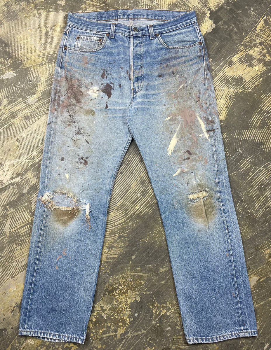 Vintage Levi USA 501 Premium Wash & Paint Denim Jeans (JYJ-0189)