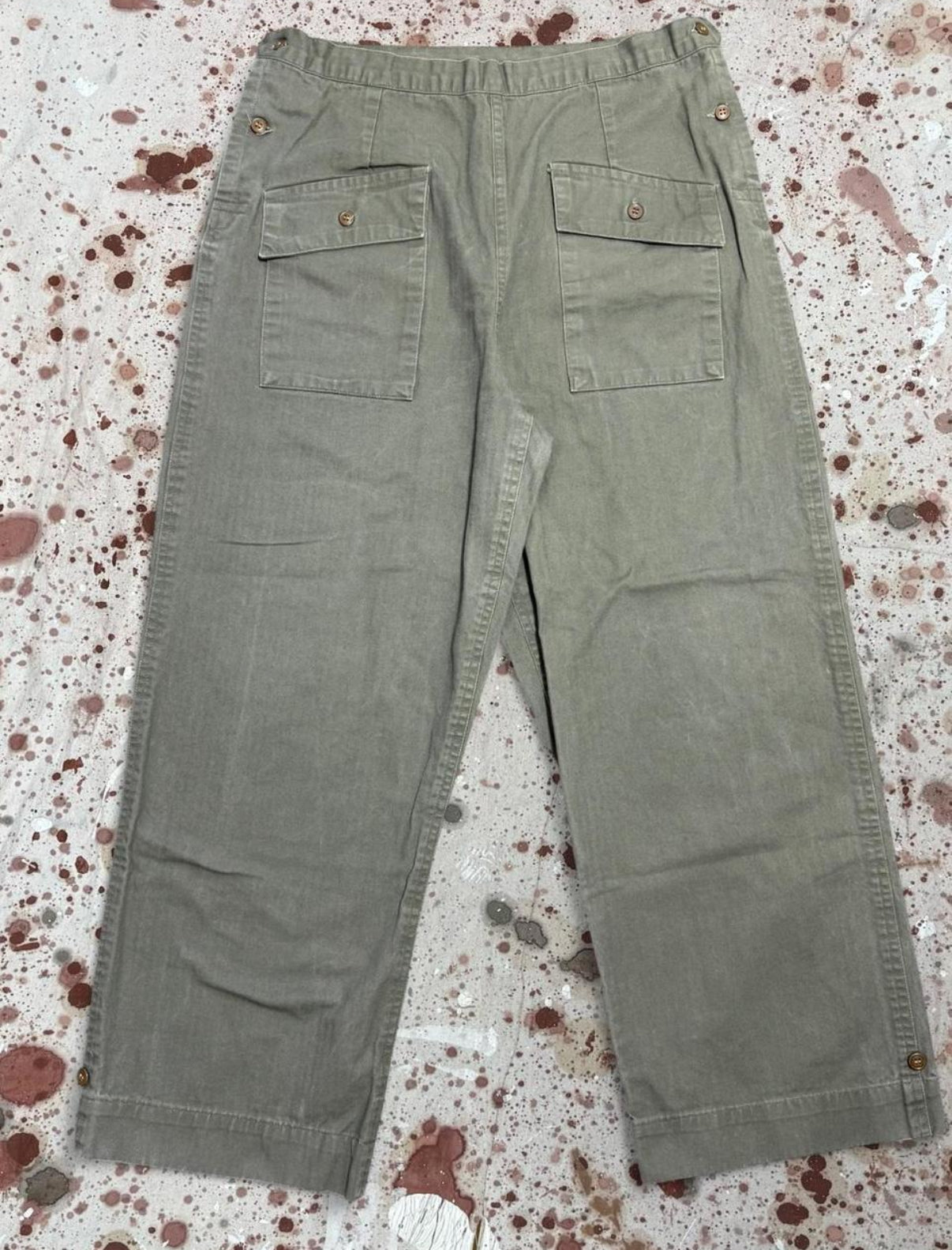 Vintage US Army 1950's HBT OD Green Woman's Adjustable Waist Military Pants (JYJ0424-155 )