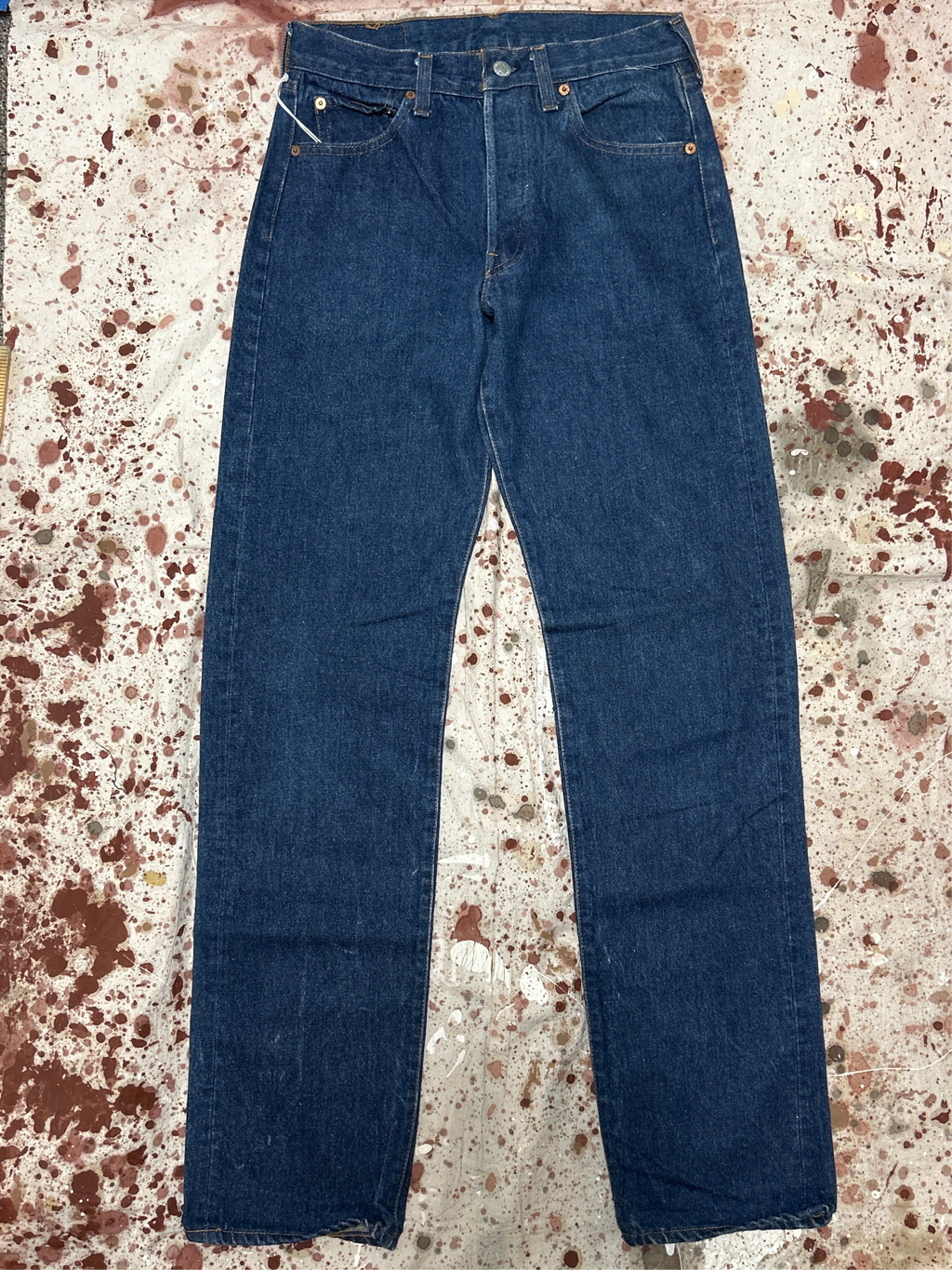 Vintage Levi USA made 501 Transitional Tag Black Bar Tac Pockets, One Wash Denim Jeans (JYJ-1725)
