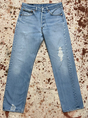 Vintage USA Levi's 501xx Light Wash Denim Jeans with Feathers