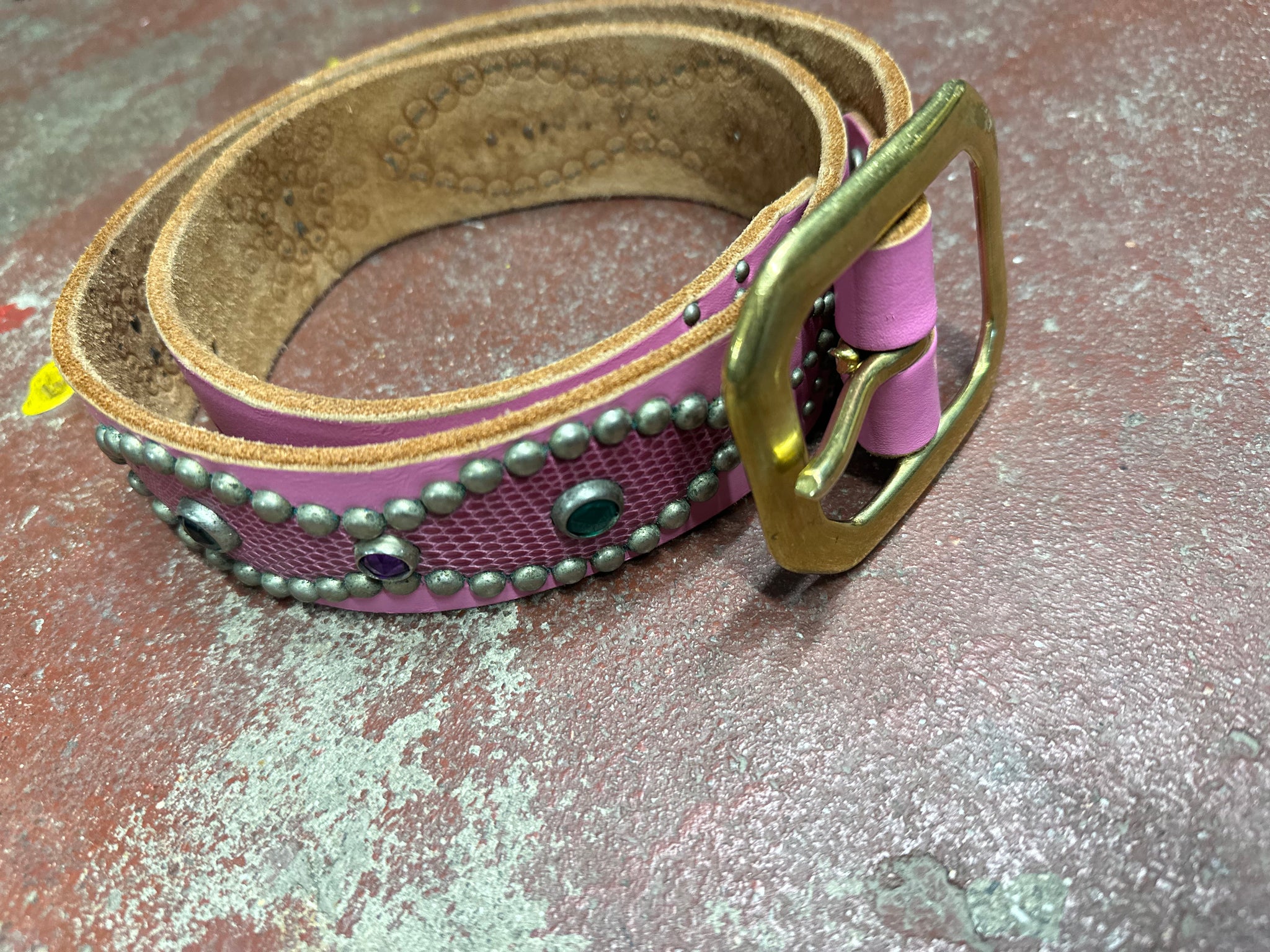 Vintage Pink Studded Custom Belt (JYJ-223)
