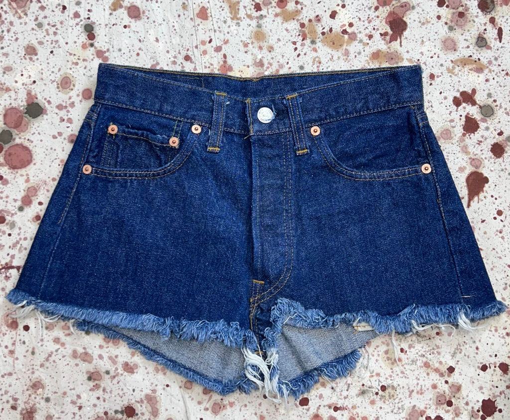 Vintage USA Levi's 501 Red Line Single Stitch Pockets Dark Wash Cut Off Shorts (JYJ0524-227)