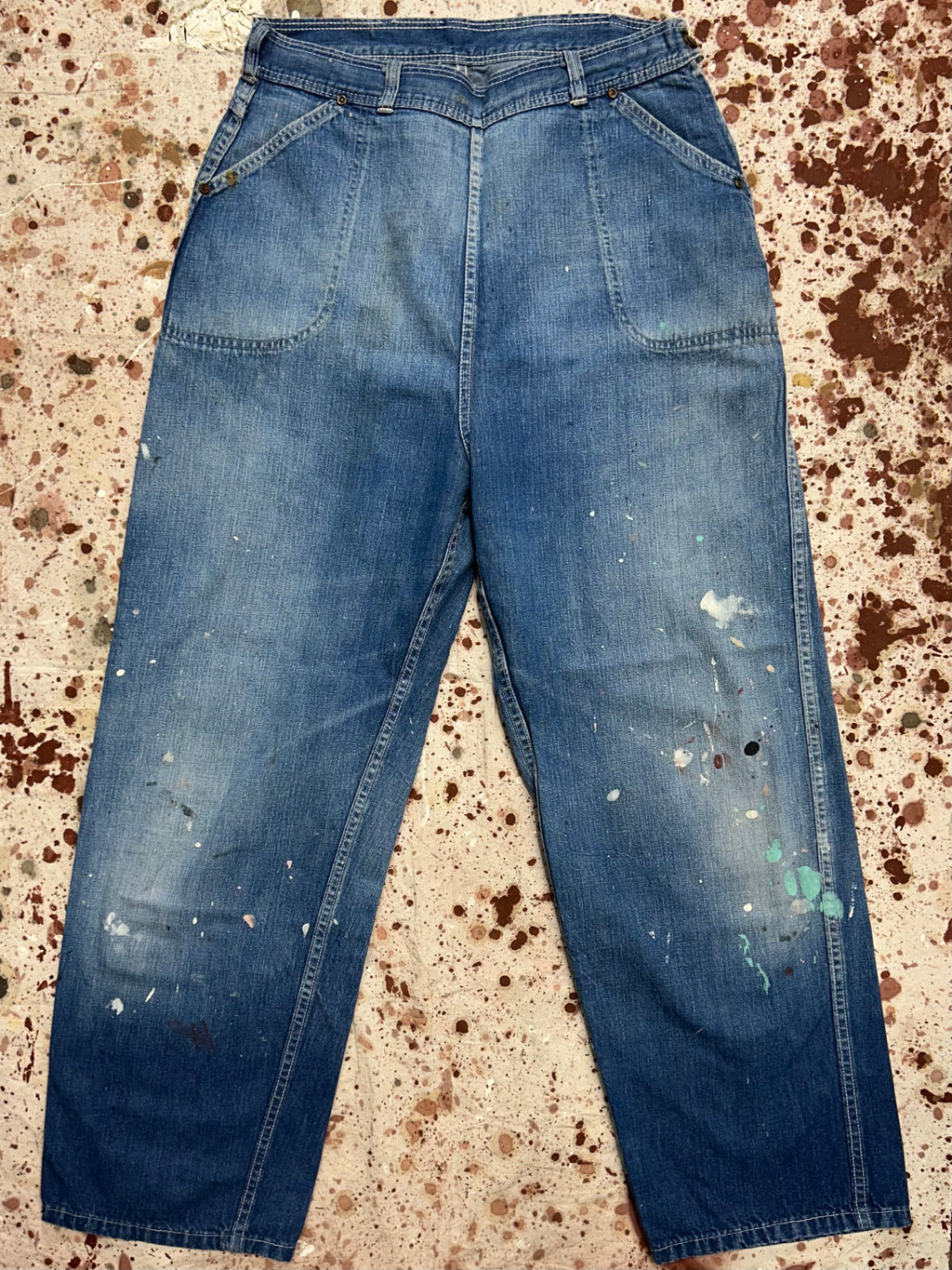 Vintage USA 1950's Pykes Side Zipper Denim Jeans w/Paint (JYJ1024-346)