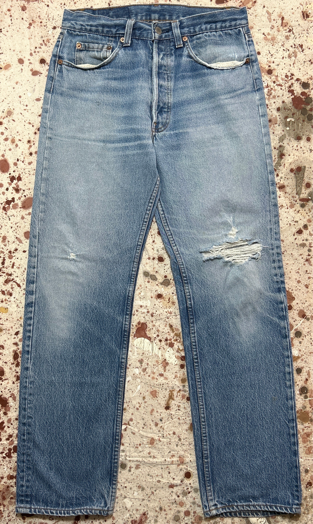 Vintage USA made 501 Transitional Tag, Super Wash, with Granny Repair, Denim Jeans (JYJ-6725)