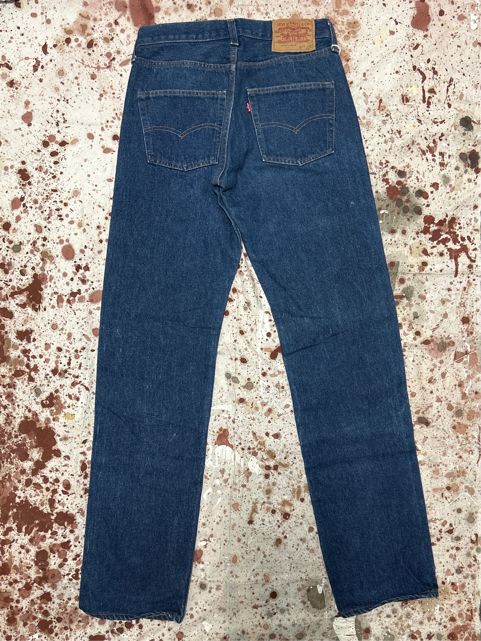 Vintage Levi USA made 501 Transitional Tag Black Bar Tac Pockets, One Wash Denim Jeans (JYJ-1725)