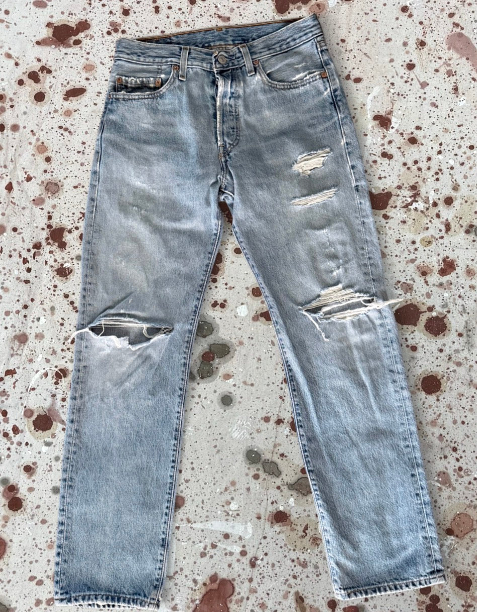 Vintage Levi 501 Red Tab Premium Wash Patched Denim Jeans w