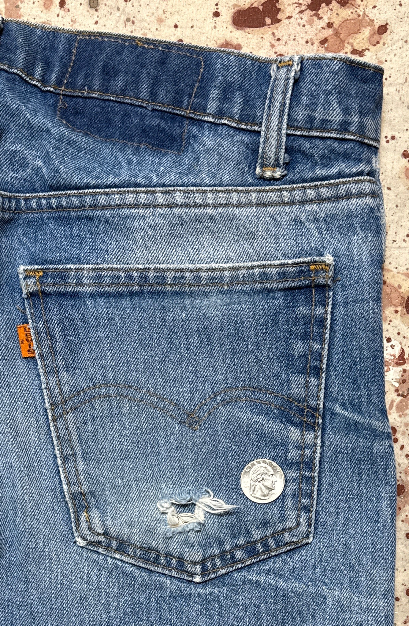 Vintage 70’s USA made Levi 505, Orange Tab, Talon Zipper, Super Wash, Denim Jeans (JYJ-16725)