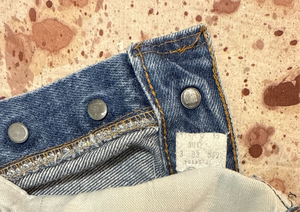 Vintage Levi USA made 501 Transitional Tag, Black Bar Tac Pockets, Super Wash, Denim Jeans (JYJ-10725)