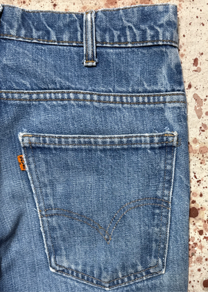 Vintage USA made Levi 684 Elephant Bell-Bottom, Orange Tab, Talon Zipper, Super Wash, Denim Jeans (JYJ-01825)