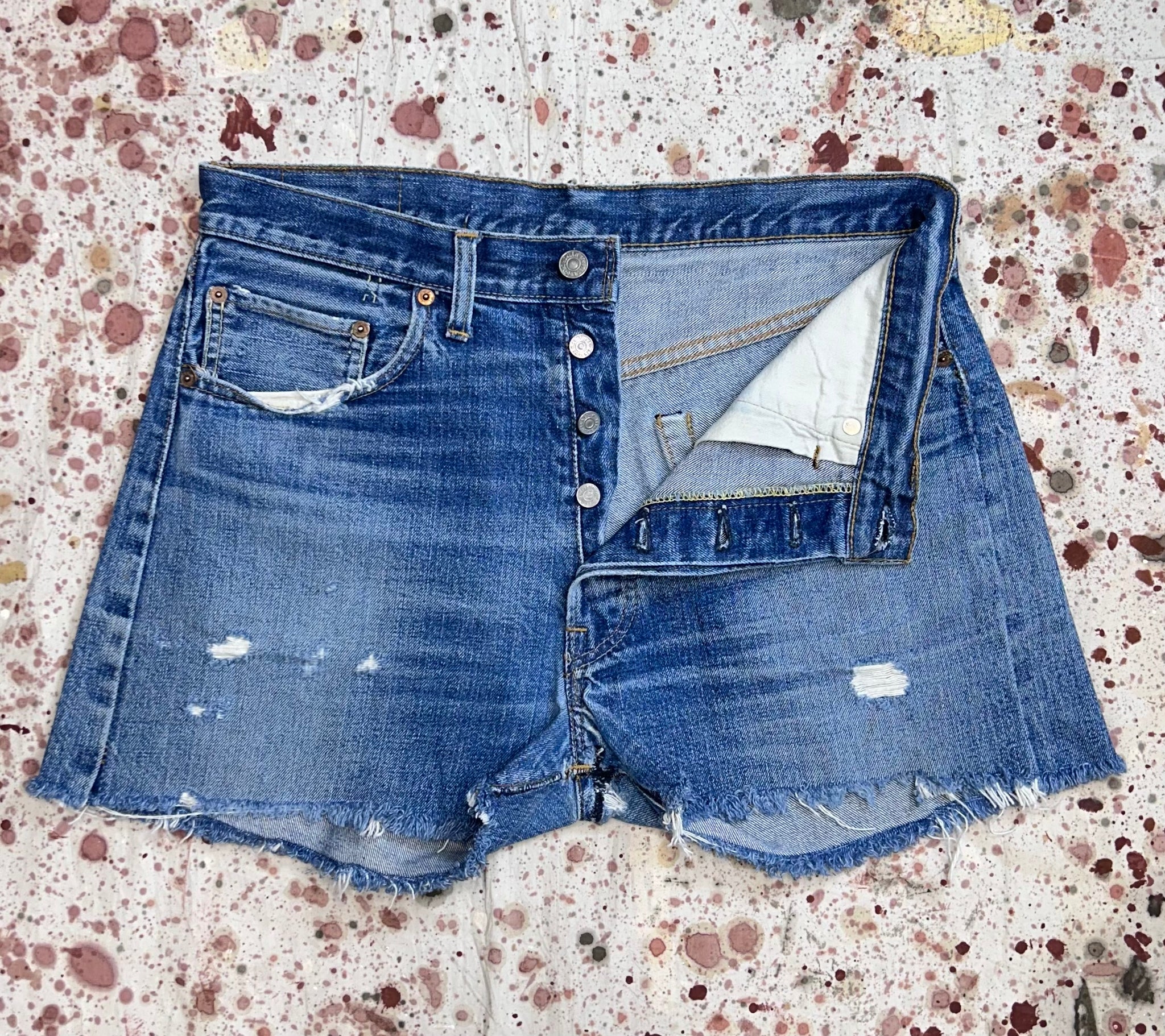 Vintage USA Levi's 501 Single Stitch Pocket Redline Super Wash Cut Off Shorts (JYJ0524-203)