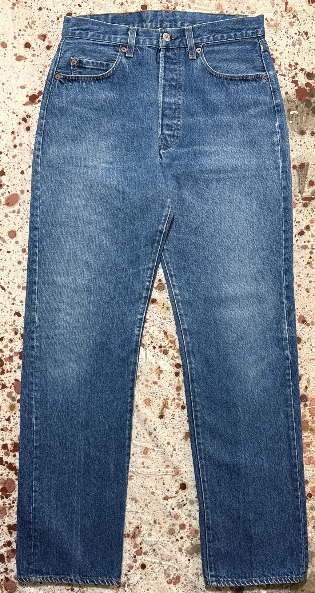 Vintage Levi USA made 501 Transitional Tag, Black Bar Tac Pockets, Super Wash, Denim Jeans (JYJ-10725)