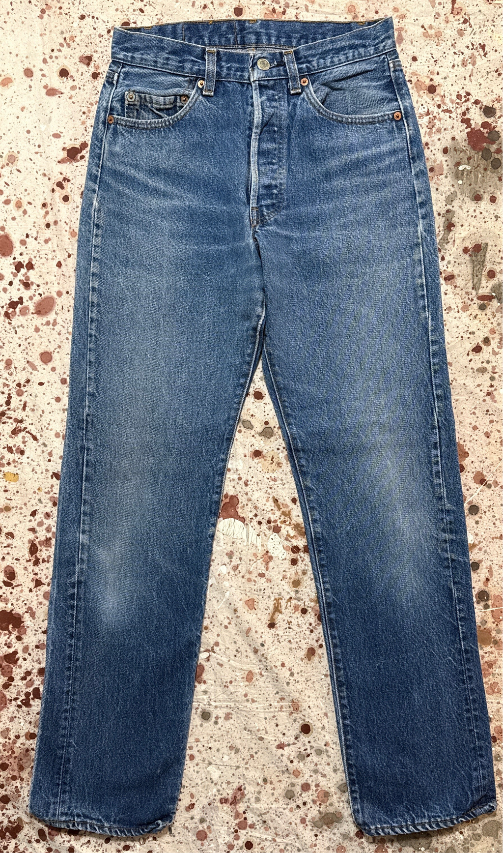 Vintage Levi USA made 501 Transitional Tag, Black Bar Tac Pockets, Super Wash, Denim Jeans (JYJ-11725)