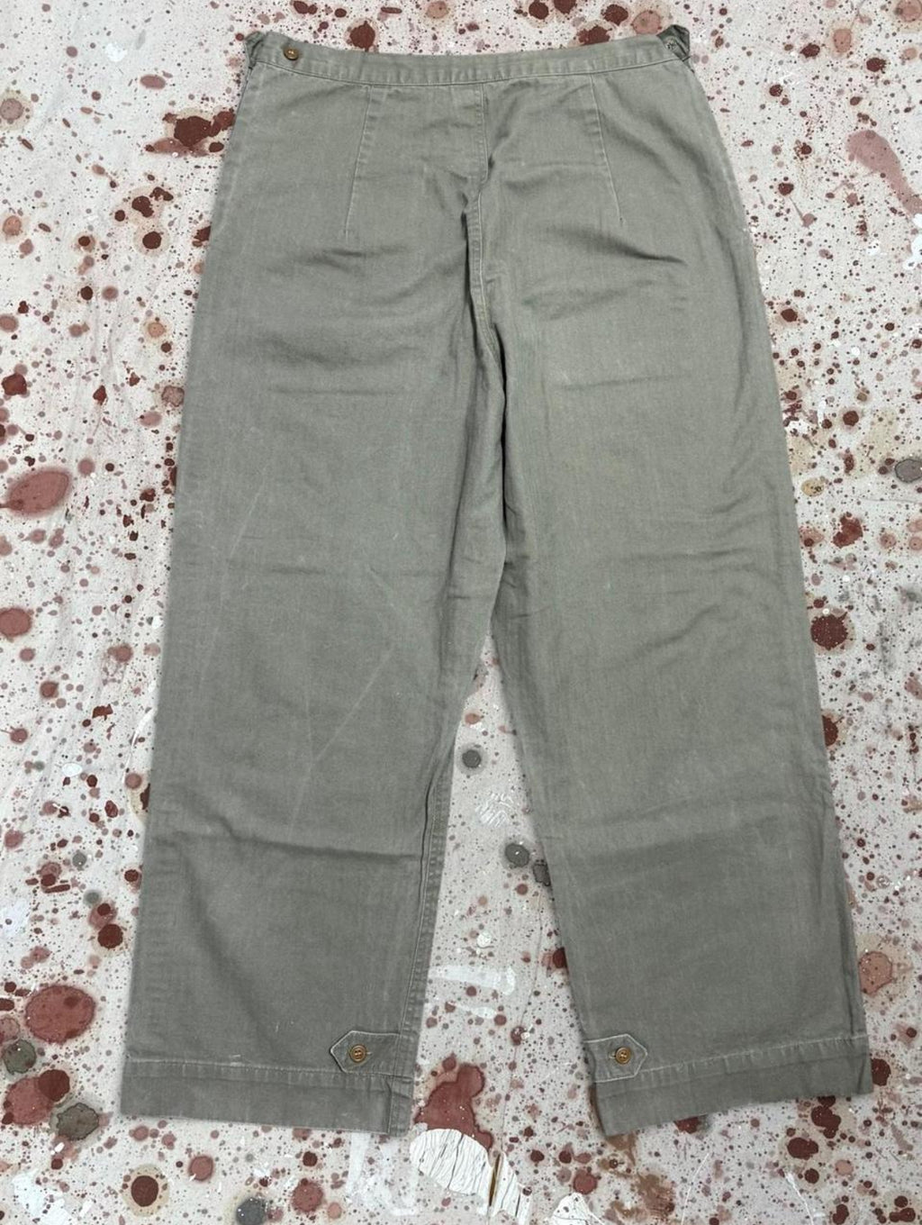 Vintage US Army 1950's HBT OD Green Woman's Adjustable Waist Military Pants (JYJ0424-155 )