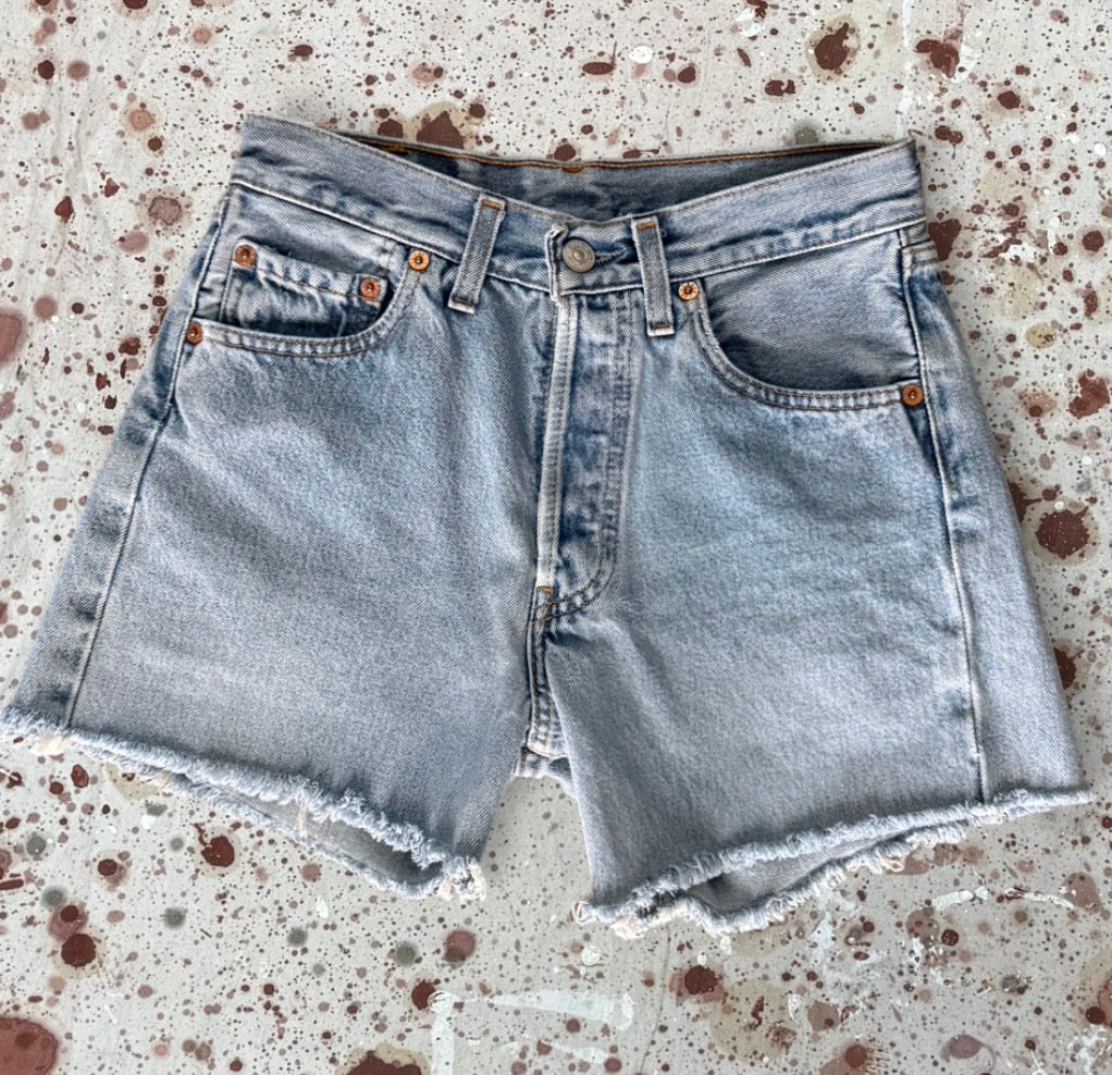 Vintage 1980's UK Levi 501 Light Wash Cut Off Denim Shorts