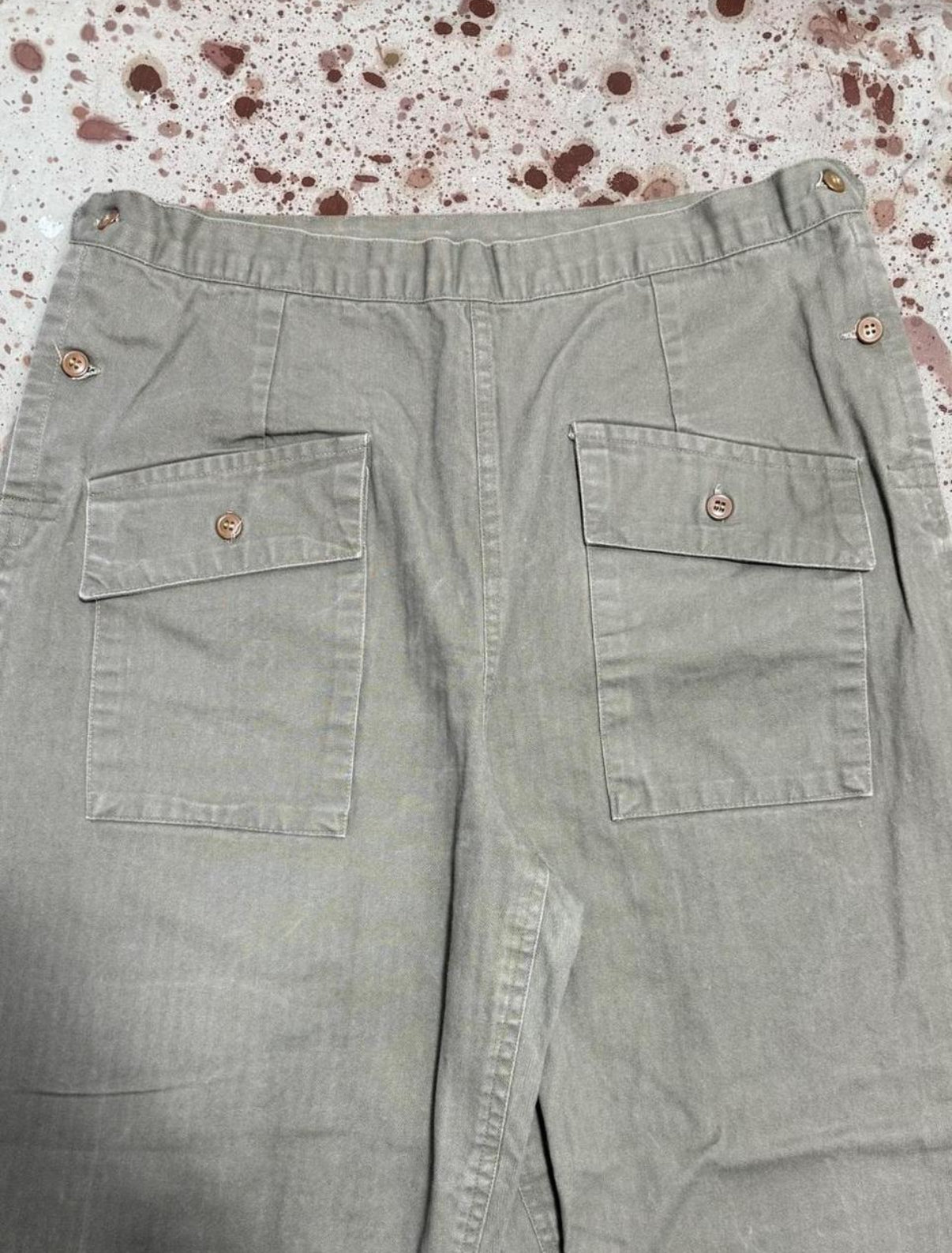 Vintage US Army 1950's HBT OD Green Woman's Adjustable Waist Military Pants (JYJ0424-155 )