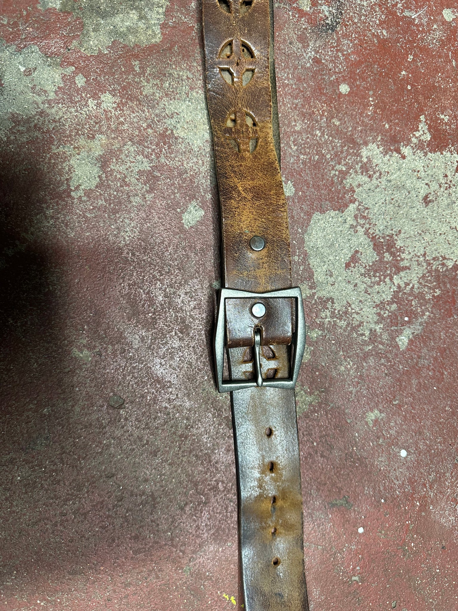 Vintage Brown Leather Cutout Belt (JYJ-220)