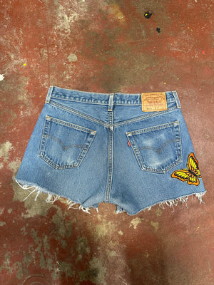 Vintage Levi 501 USA Made Denim Cutoff Shorts with butterfly patch (JYJ-200)
