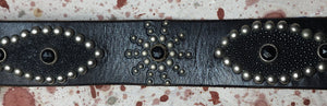 Vintage 31"-34.5" Black on Black Custom Studded Leather and Stingray Belt (JYJ0325-428)
