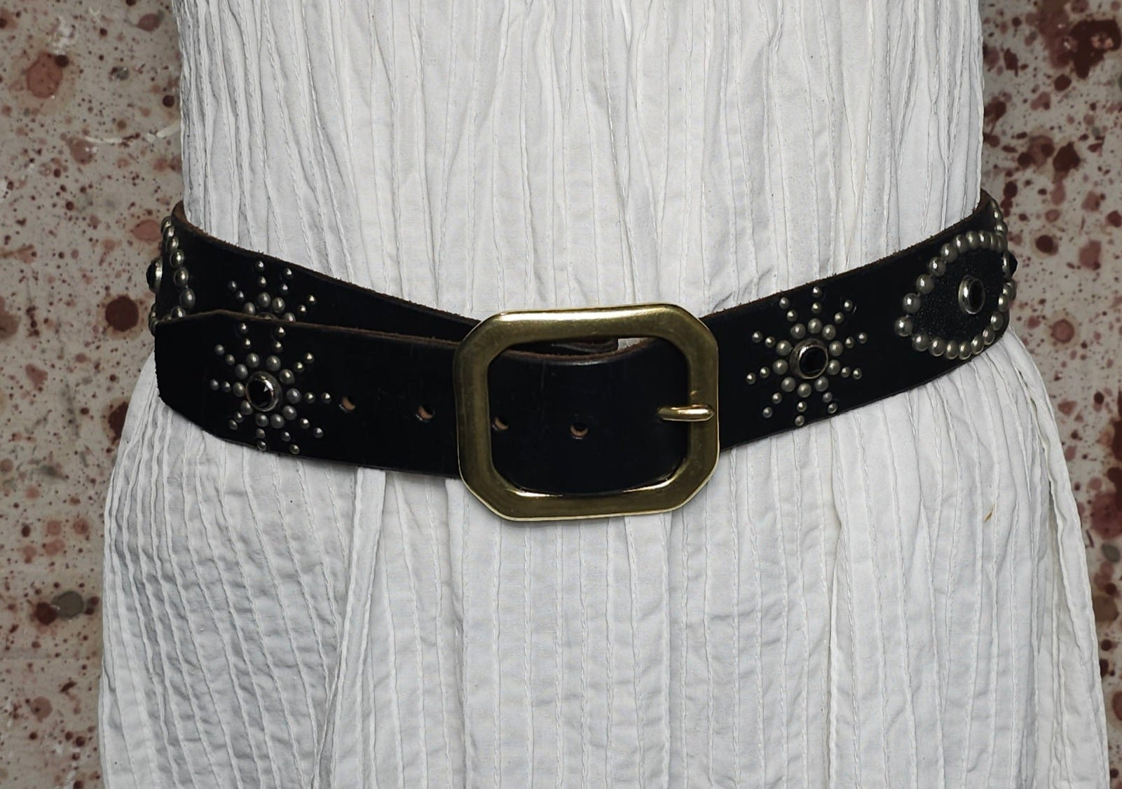 Vintage 31"-34.5" Black on Black Custom Studded Leather and Stingray Belt (JYJ0325-428)
