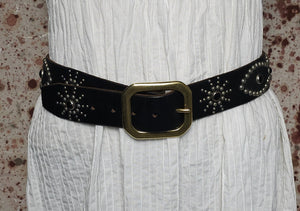 Vintage 31"-34.5" Black on Black Custom Studded Leather and Stingray Belt (JYJ0325-428)