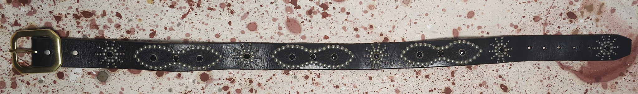 Vintage 31"-34.5" Black on Black Custom Studded Leather and Stingray Belt (JYJ0325-428)