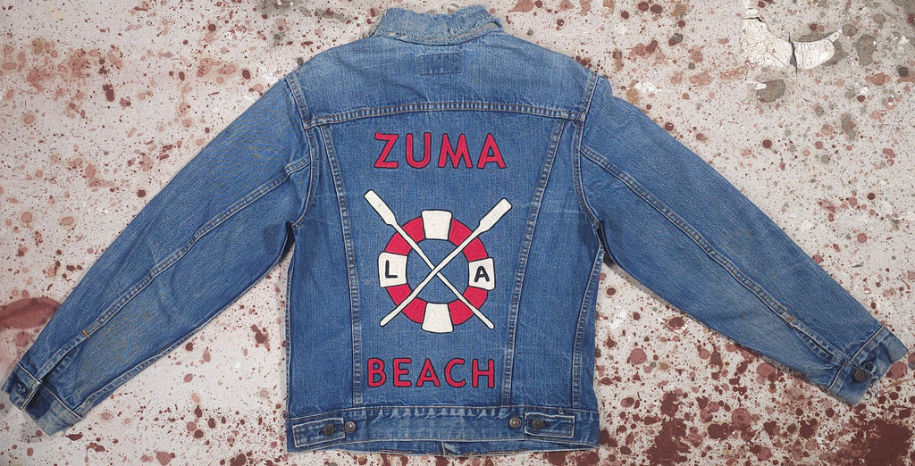 Vintage JYJ Custom Embroidered Zuma Beach Levi Denim Trucker Jacket (JYJ0125-402)