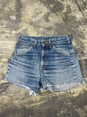 Custom Patched 1970 s Vintage Lee Riders Superwash Cutoff Denim Shorts JUNKYARD JEANS LLC