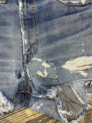 Vintage Levi Crazy Repair Denim Cutoff Shorts (JYJ-128)