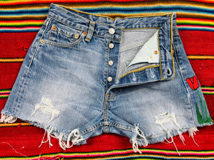 Vintage Levi's 501 Chain Stitch Flower Cutoff Shorts (JYJ-013)